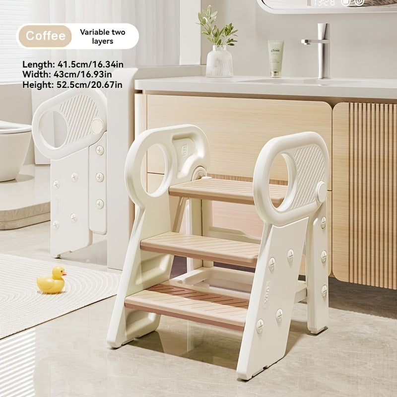 Kids Step Stool 3-Step Adjustable with Handles – Non-Slip Toddler Toilet Potty Training Step Stool Learning Tower for Bathroom Sink Kitchen Counter