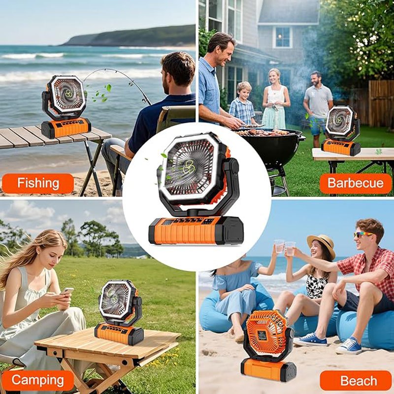 20000mAh Camping Fan with LED Lantern, Rechargeable Oscillating Fan with 4 Speeds and Timer – Portable Tent Fan for Outdoor Camping, RV, Jobsite, and Power Outages