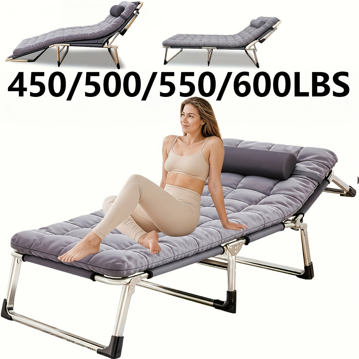 Heavy-Duty Folding Camping Bed with Flip-Up Mattress Included, 450-600 lbs Capacity, 70-75 Inch Portable Guest Bed for Adults, Teenagers, Travel, Garden, Balcony, and Outdoor Use