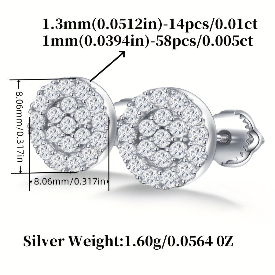 925 Sterling Silver Moissanite Stud Earrings 0.43ct Round Full-Plate Minimalist Diamond Alternative Earrings for Women Elegant Luxury Daily Wear and Gift Jewelry for Christmas, Birthday, and Anniversary