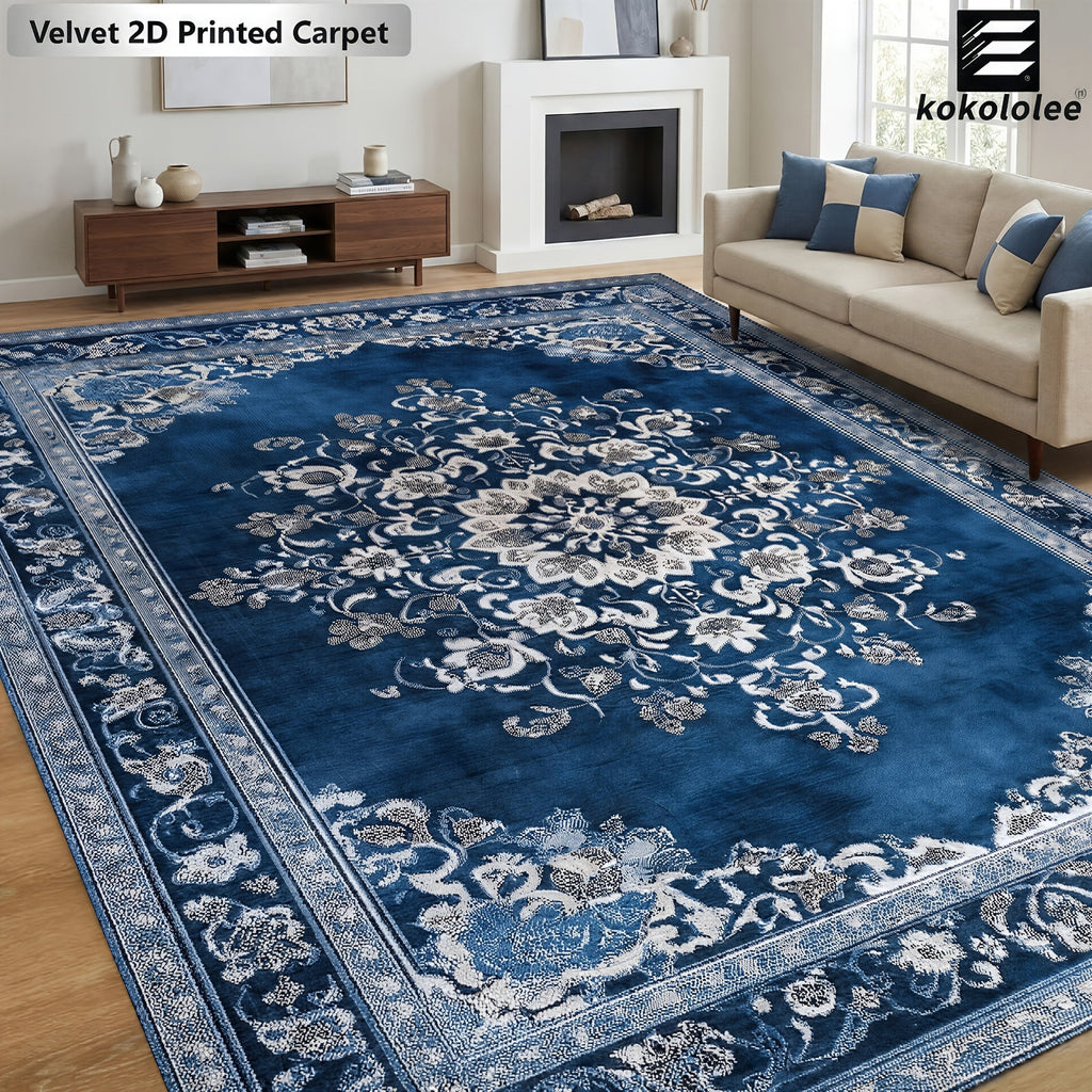 Luxury Velvet Bohemian Area Rug – Non-Slip Machine Washable 100% Polyester Flat Printed Carpet for Living Room Bedroom Kitchen in 5 Sizes