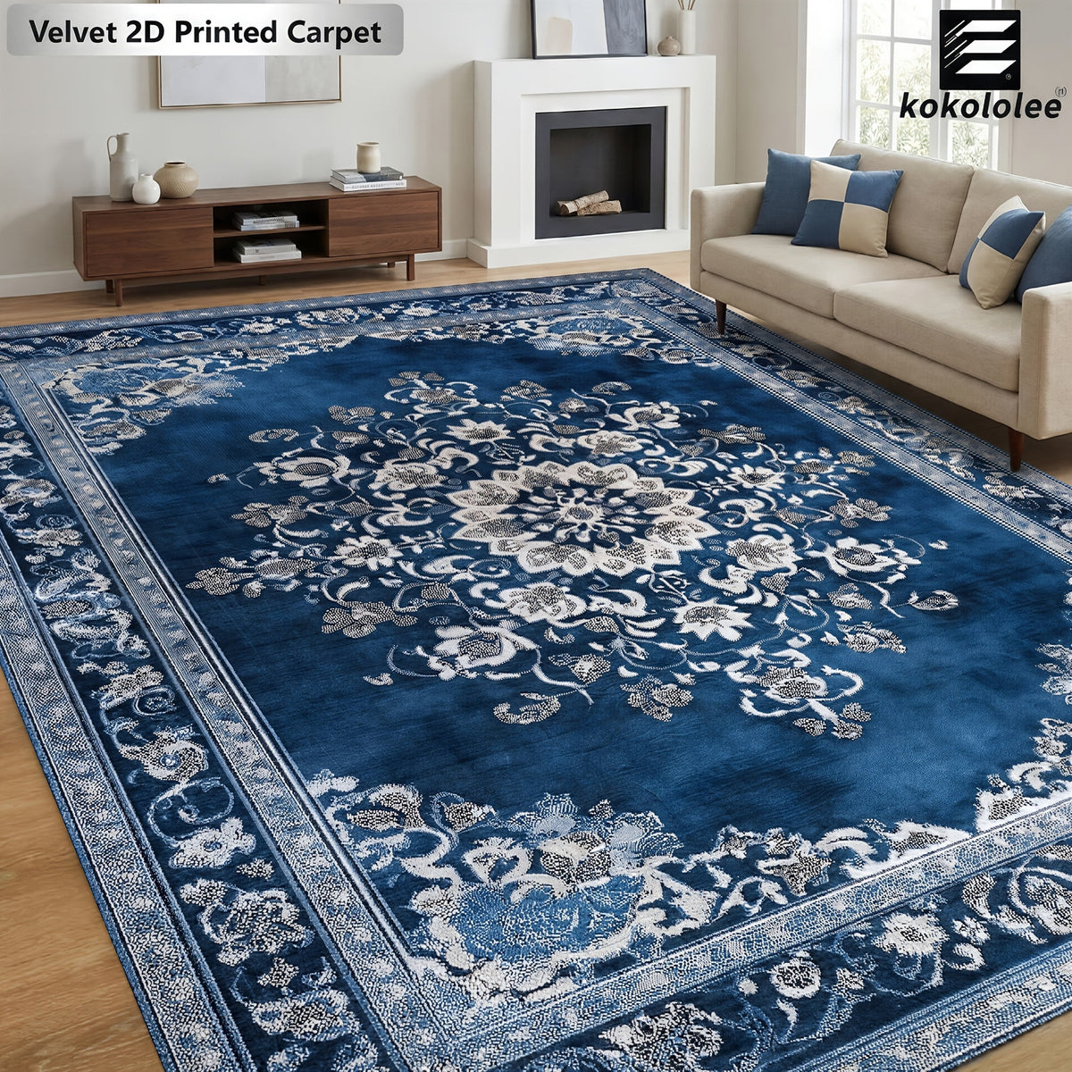 Luxury Velvet Bohemian Area Rug – Non-Slip Machine Washable 100% Polyester Flat Printed Carpet for Living Room Bedroom Kitchen in 5 Sizes