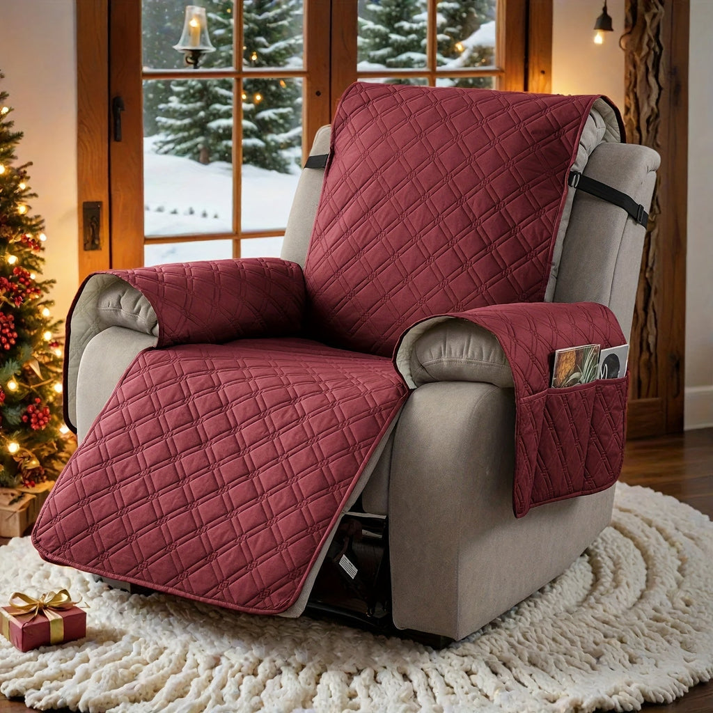 Waterproof Recliner Slipcover with Side Pockets, Anti-Slip Straps, 4-Layer Quilted Fabric, Pet & Kid Proof, Machine Washable Recliner Chair Protector – 11 Colors