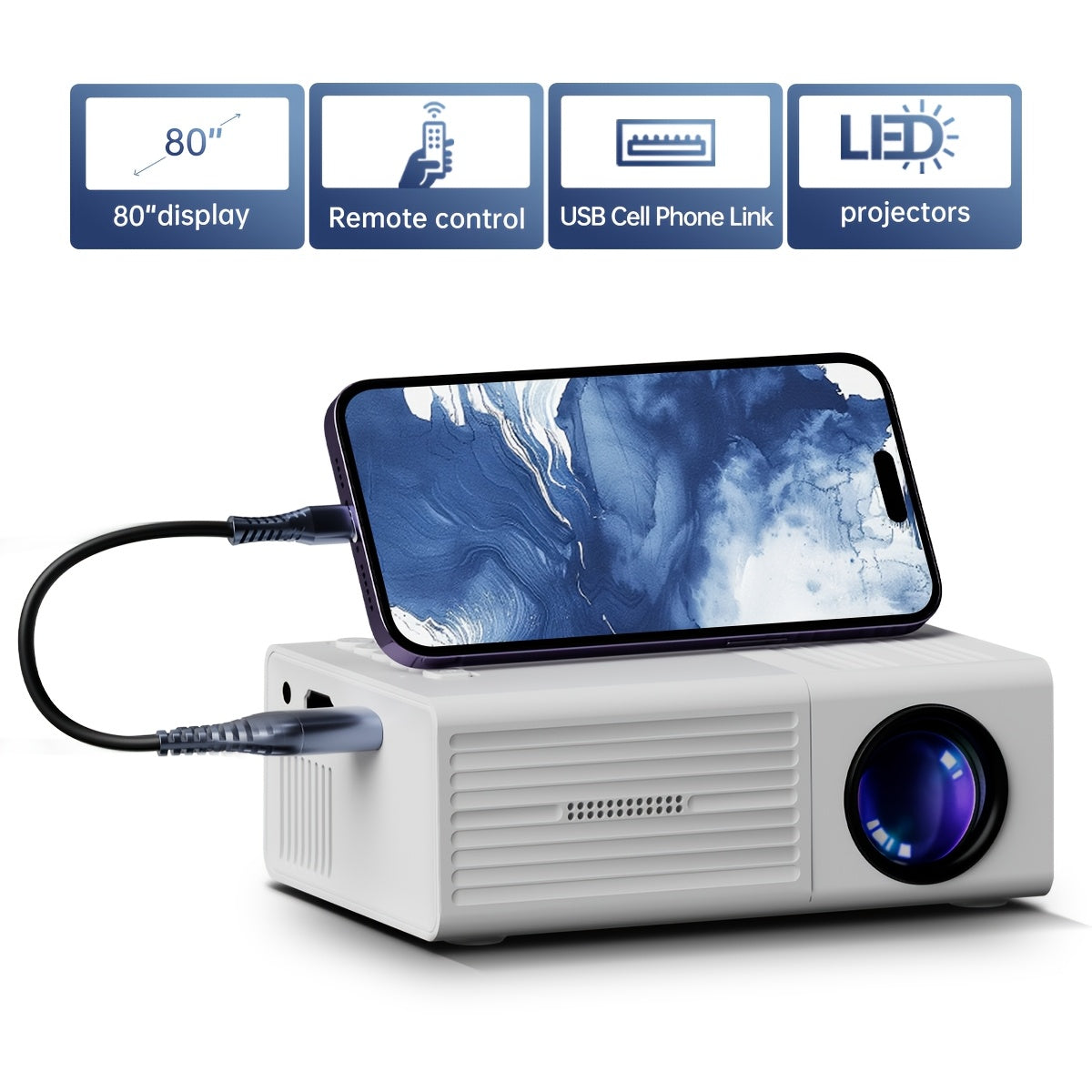 Mini Projector 1280x720P Native Resolution with Mobile Screen Projection – Portable Home Theater Projector for Office, Outdoor Camping, and Movies (iPhone, Android, Laptop)