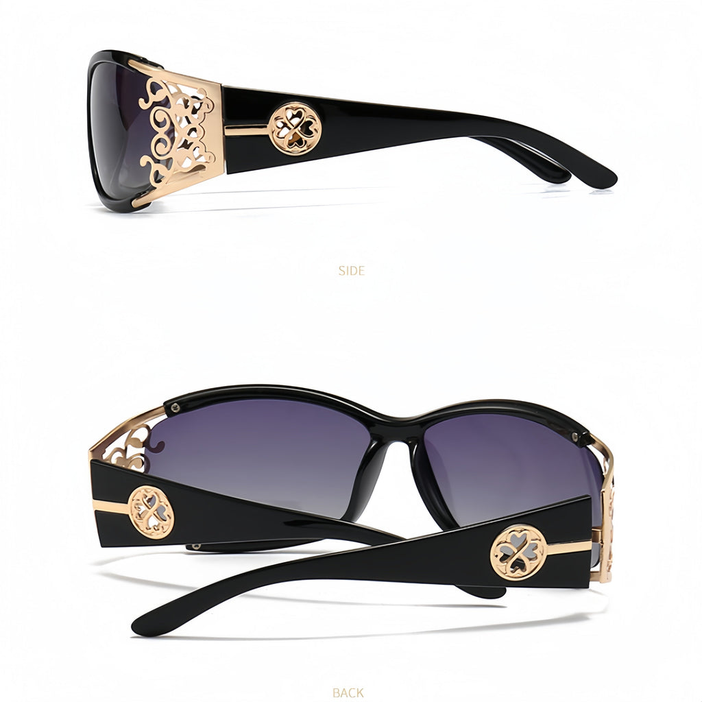 Women's Polarized Sunglasses – Oversized Square Frame, UV400, Hollow-Carved Temples, Retro Vintage Fashion Shades for Driving, Beach, and Outdoors, Women's Eyewear Gift (Black, Blue, Purple, Tea)