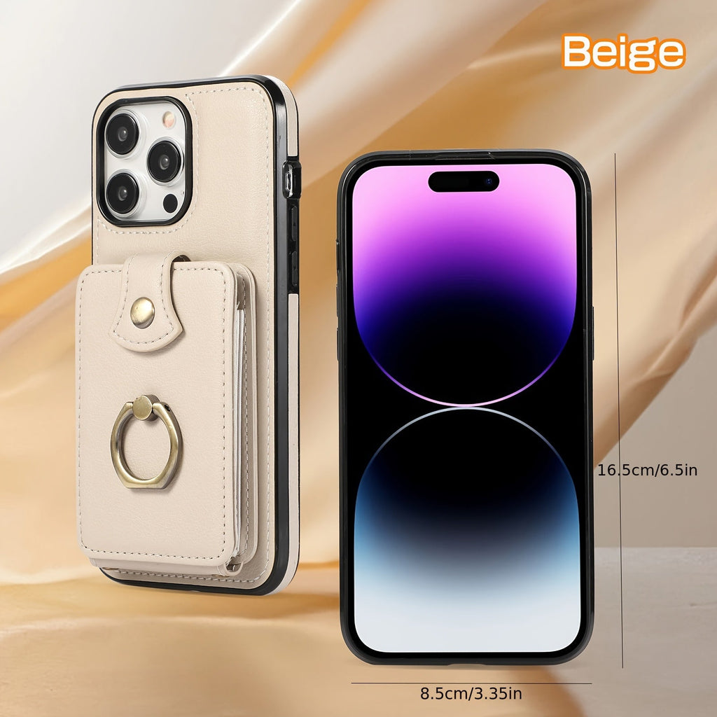 iPhone Wallet Case with Card Holder, 360° Ring Kickstand & RFID Blocking - Compatible with iPhone 6 to iPhone 18 Pro Max - Black, Off-White, Red, Rose Gold, Purple & Brown