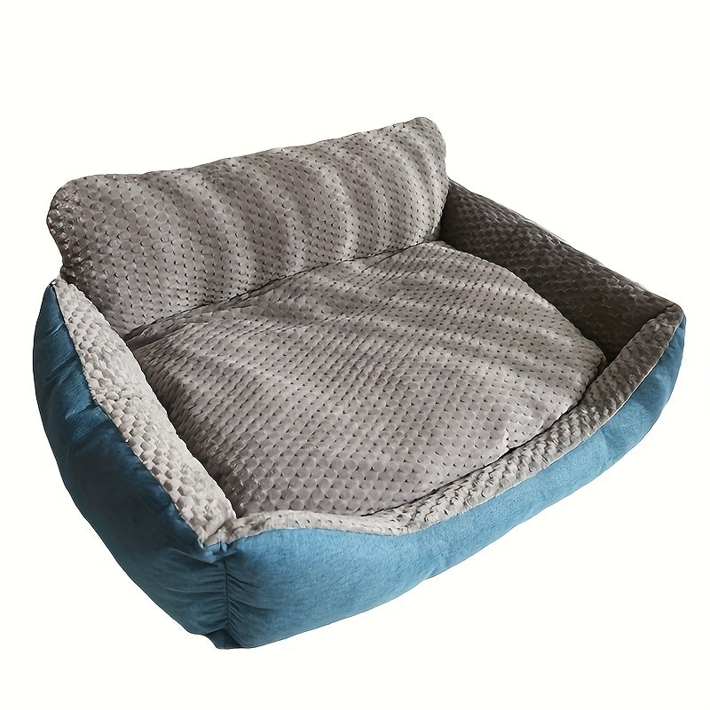 Luxury Plush Pet Sofa Bed with High Backrest – Thick Warm Washable Dog Bed for Large, Medium, and Small Dogs & Cats, All-Season Comfort, Easy-Clean Cover, Sizes S, L, XL, Grey Blue