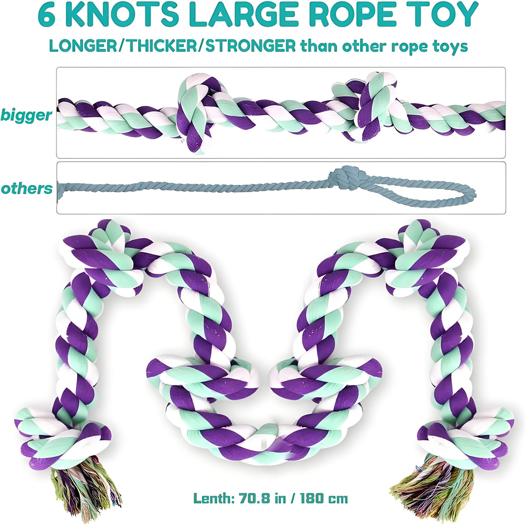 Unbreakable 6-Section Dog Rope Chew Toy – Heavy Duty Tug-of-War Rope for Medium & Large Dogs Over 80 lbs, Teeth-Cleaning Dental Floss Fibers, Non-Toxic Safe Chew Toy for Aggressive Chewers