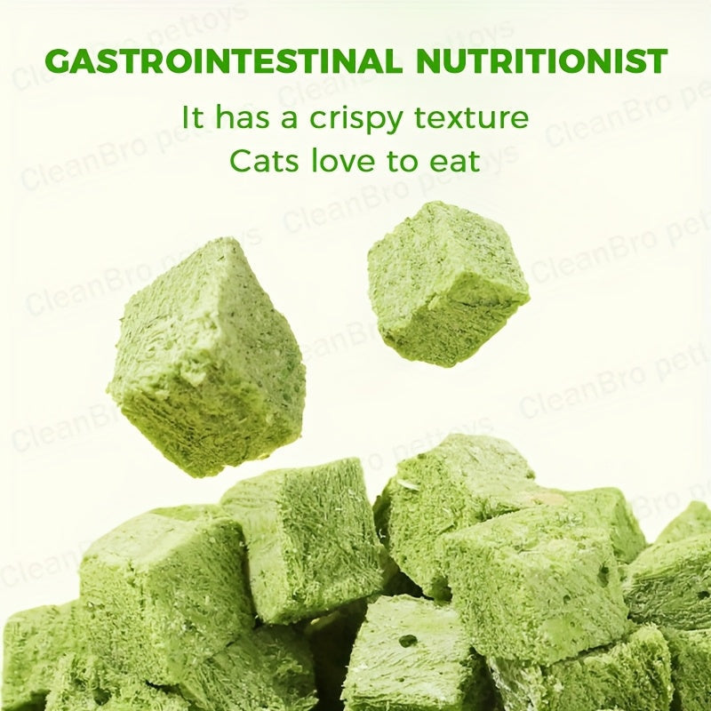 Freeze-Dried Cat Grass Hairball Control Tablets – Natural Mint Molar Sticks & Granules, Chicken-Flavored Cat Snacks for Dental Health & Hairball Removal