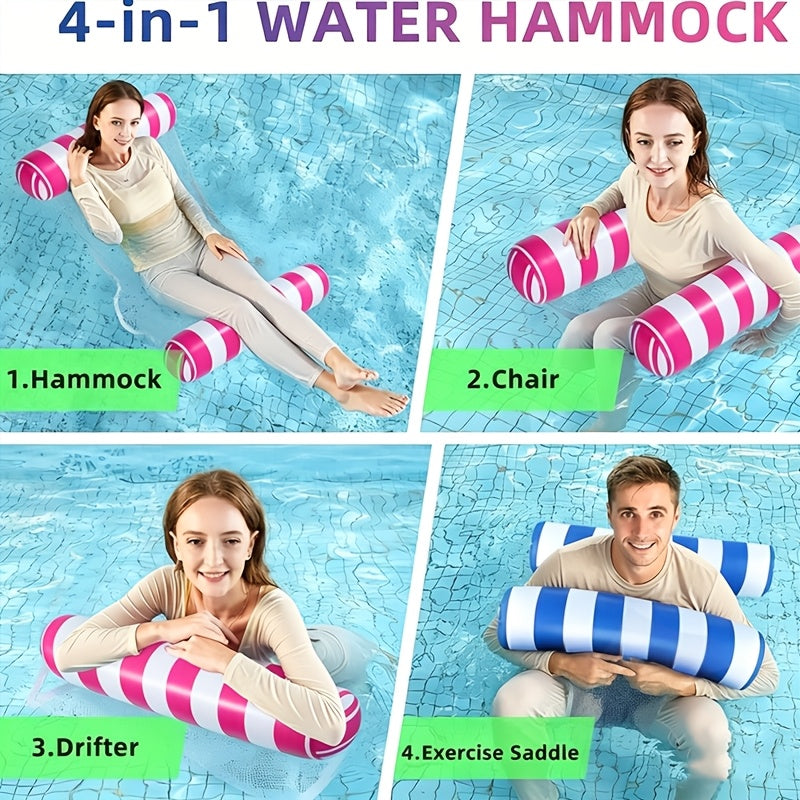 4-in-1 Inflatable Pool Float Lounger for Adults, Hammock Raft, Exercise Saddle, Striped Colorful Swimming Ring, Floating Bed for Pool, Lake, Beach - 5-Pack and 8-Pack Options