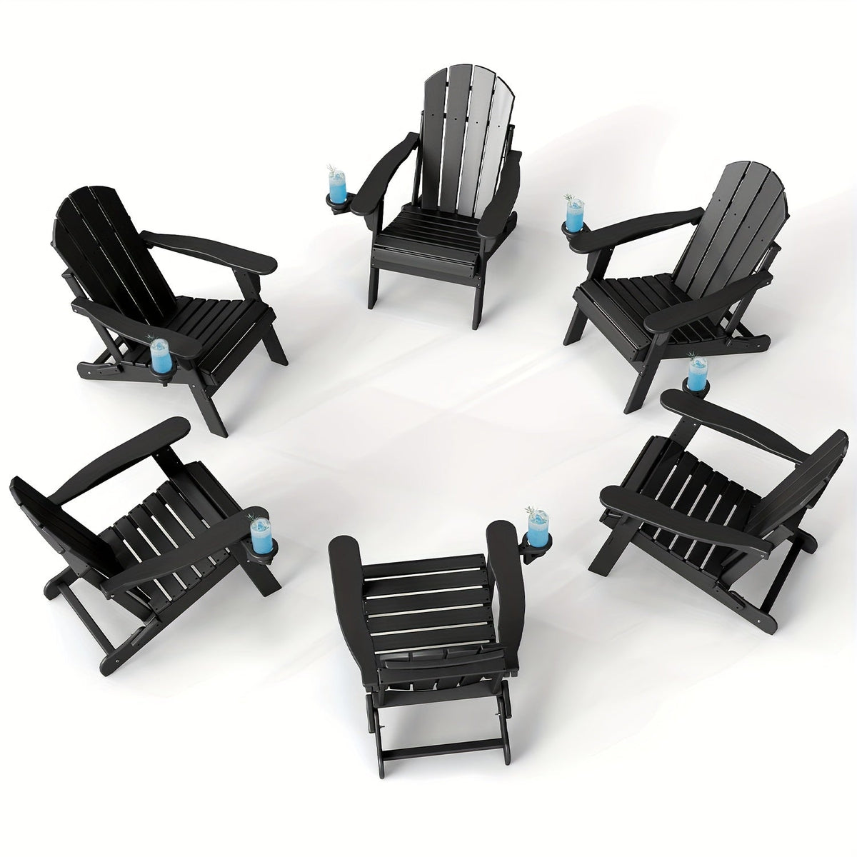 Folding Adirondack Chair with Cup Holder Portable Recliner Stainless Steel Frame Durable Plastic Easy Clean for Patio Poolside Garden Camping Set of 1 2 4 6