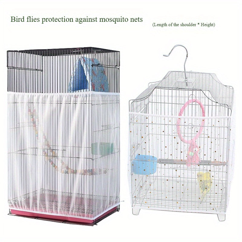 Adjustable Bird Cage Net Cover - Breathable Polyester Mesh Cage Cover to Prevent Mosquitoes, Feather Scatter, and Food Spillage - Fits Round and Square Cages for Parrots, Parakeets, and Budgies S/M/L