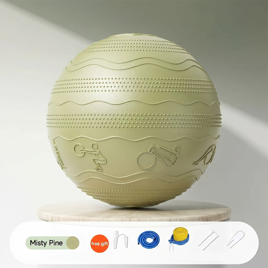 Yoga Exercise Stability Ball 65cm Non-Slip Textured PVC with Air Pump for Balance Training Core Strength & Stretching Home Gym & Office Chair – Green White Brown