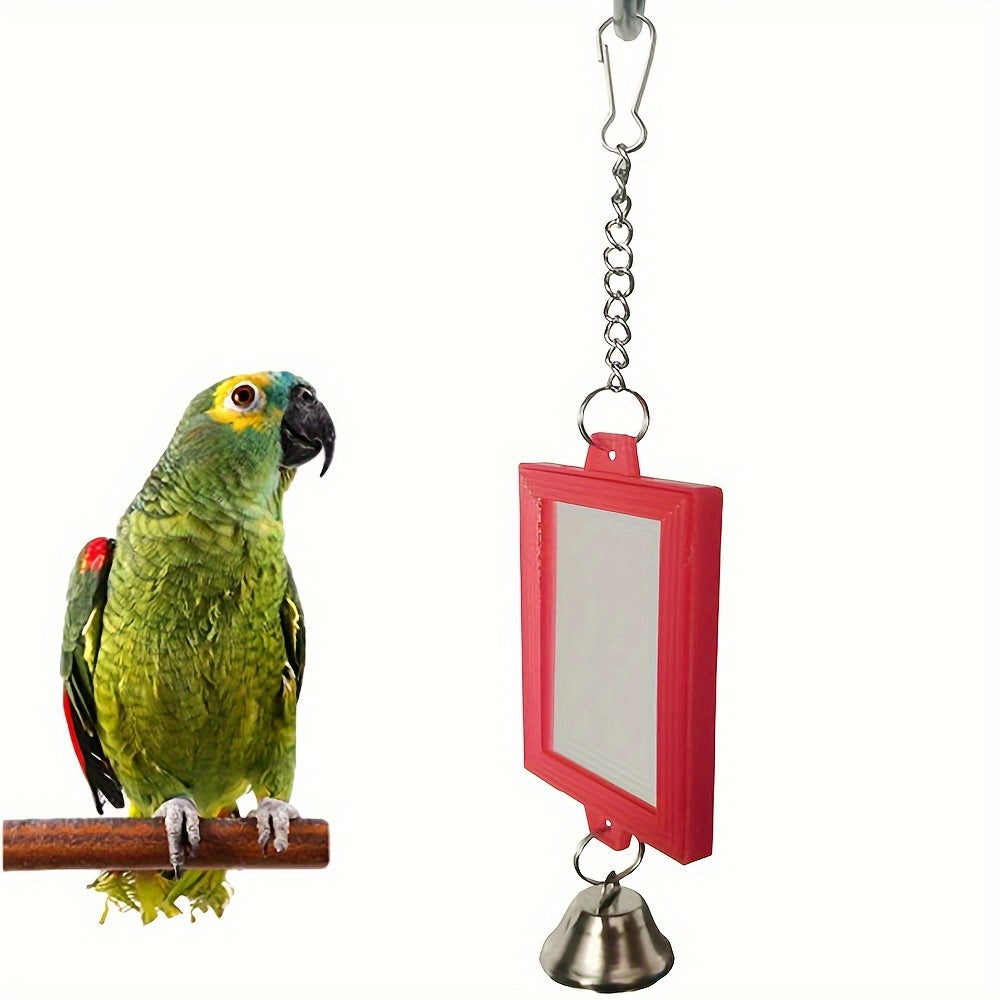 Double-Sided Mirror Parrot Toy for Bird Cage - Square Bird Mirror Cage Decoration & Interactive Toy for Parrots, Parakeets, Cockatiels, Budgies, Lovebirds - Bird Cage Accessory, Random Color, 2.36x8.66in