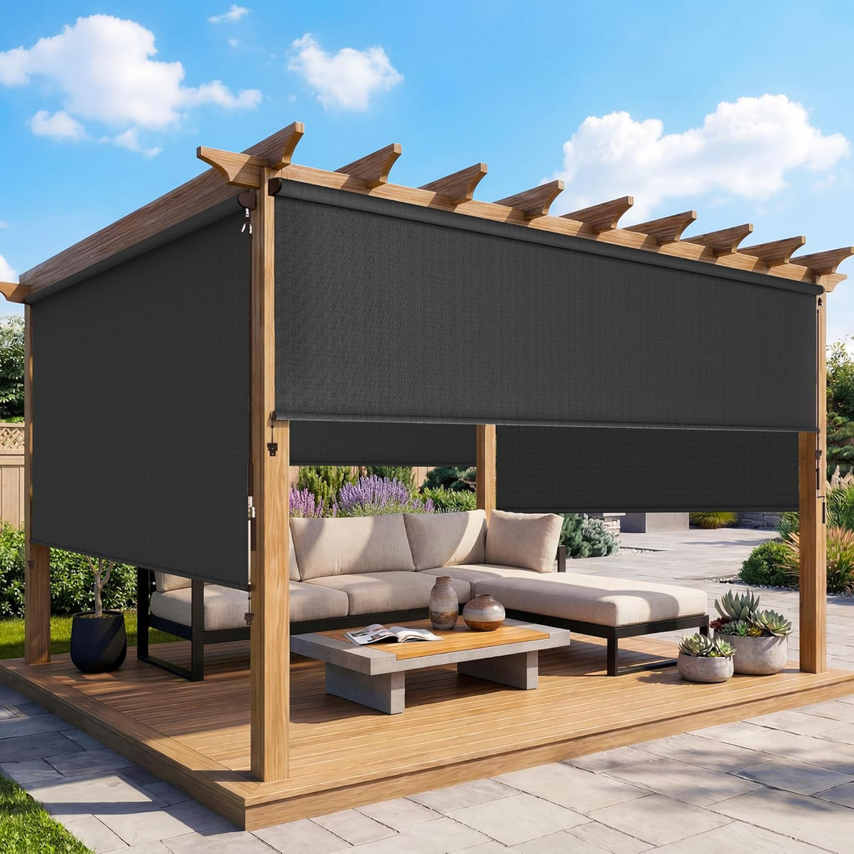 Outdoor Roller Shade 95% UV Protection 420GSM Cordless Aluminum Blinds with Crank Handle for Patio Pergola Deck & Backyard – Privacy & Thermal Insulated Sun Shade, Multiple Sizes & Colors