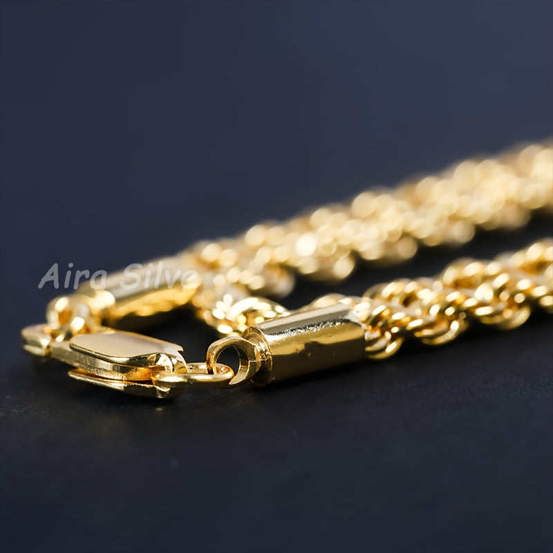 925 Sterling Silver 18K Gold Plated Rope Chain Necklace, 2.8mm Braided Cut Chain for Men and Women, Unisex Minimalist Necklace, Sizes 18 to 34 Inches, with Gift Box, Anniversary, Birthday, Holiday Gift