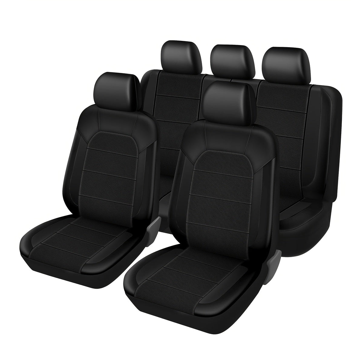 PU Leather Car Seat Covers, Universal Fit, Waterproof, Quilted, All-Season, with Sponge Padding, for Cars, SUVs, Trucks, Gray/Black/Red/Blue, Single or 12-Piece Set