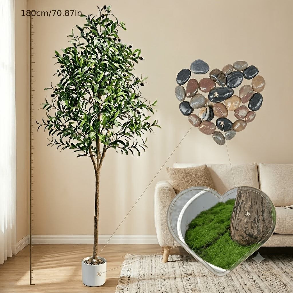 6FT Artificial Olive Tree Indoor – Faux Olive Tree with Natural Wood Trunk Realistic Leaves Lifelike Fruits & Cobblestone Base for Home Living Room & Office Decor