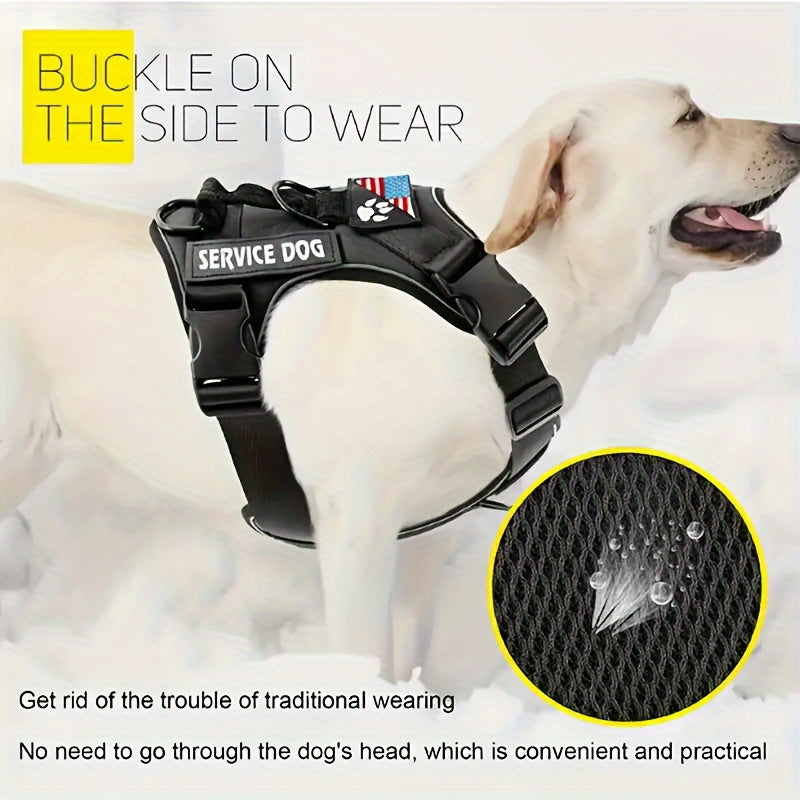 Service Dog Harness Vest with 5 ID Patches – Reflective Adjustable Oxford Vest with Breathable Mesh Lining, Service Dog ID System for Small, Medium, and Large Dogs, Sizes XS-XL, Public & Mobility Aid