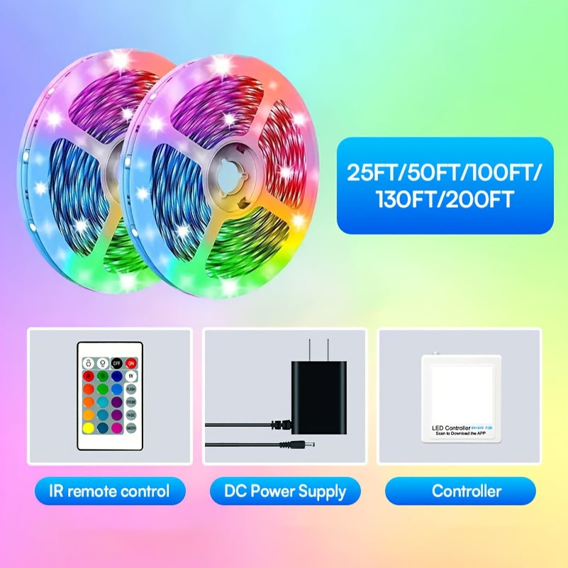 RGB LED Strip Lights App Remote Control Music Sync Dimmable Color Changing Timing – Smart LED Lights for Bedroom, Living Room, and Game Room Decor, 16.4FT to 200FT