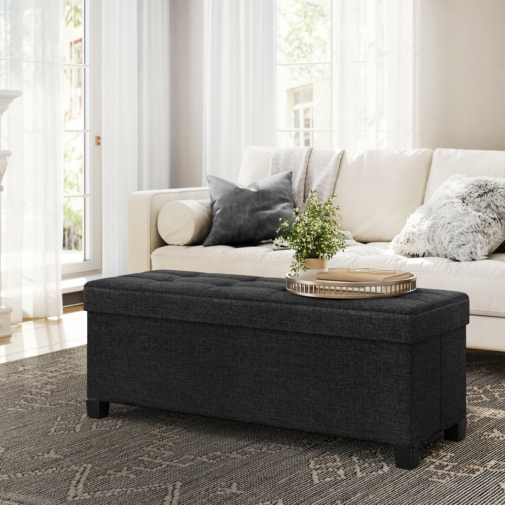Folding Storage Ottoman Bench 30-Gallon 43.3" – Large Capacity Storage Chest Foot Rest Stool for Bedroom Living Room in Brown Gray Black Blue