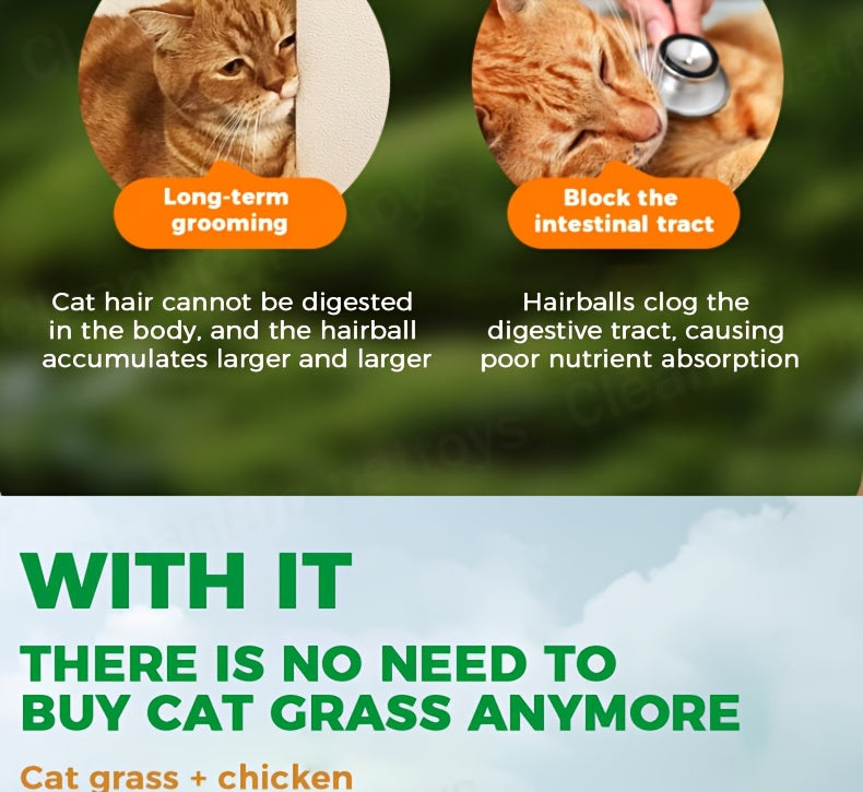 Freeze-Dried Cat Grass Hairball Control Tablets – Natural Mint Molar Sticks & Granules, Chicken-Flavored Cat Snacks for Dental Health & Hairball Removal