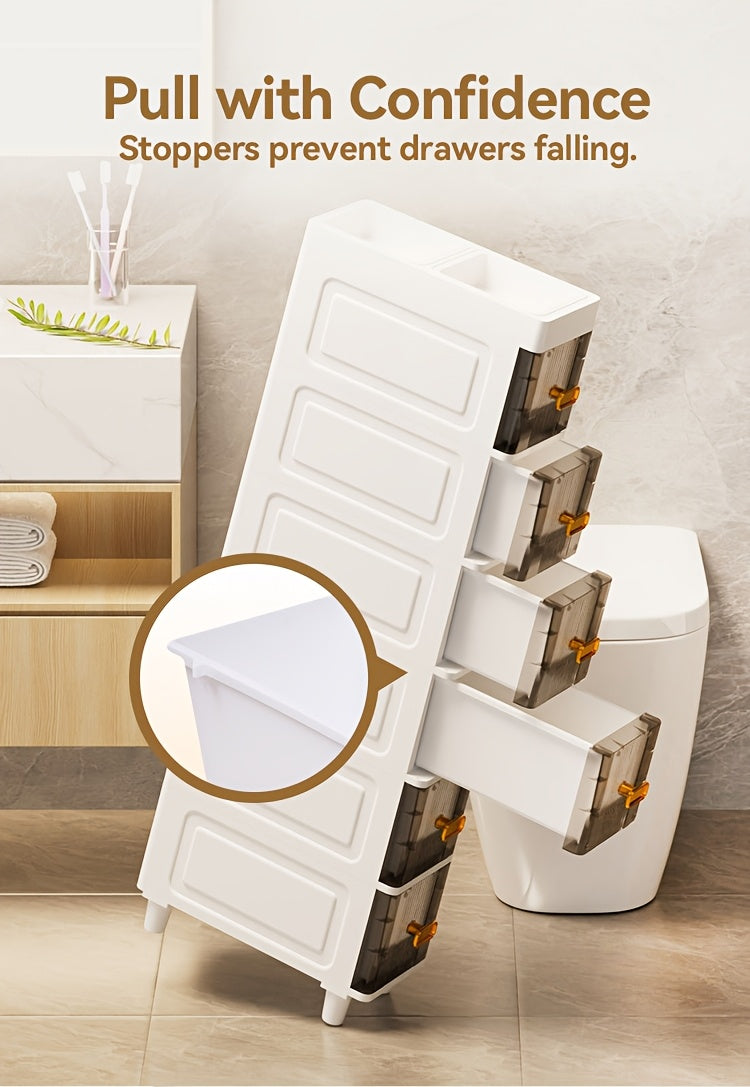 Slim Rolling Storage Cabinet with Drawers and Wheels, Waterproof PP Organizer, 3/4/5/6 Tier for Bathroom, Kitchen, Bedroom, and Small Spaces – Narrow Drawer Unit