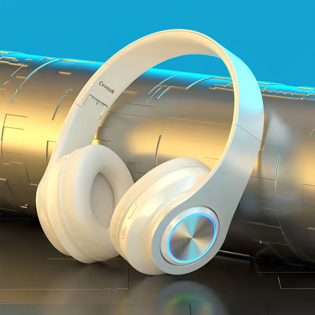Wireless Over-Ear Headphones with LED Lights - Foldable, Built-in Mic, FM Radio & SD Card Slot - Wired/Wireless - For School, Tablet, PC & TV - White, Black, Black Red & Blue Black
