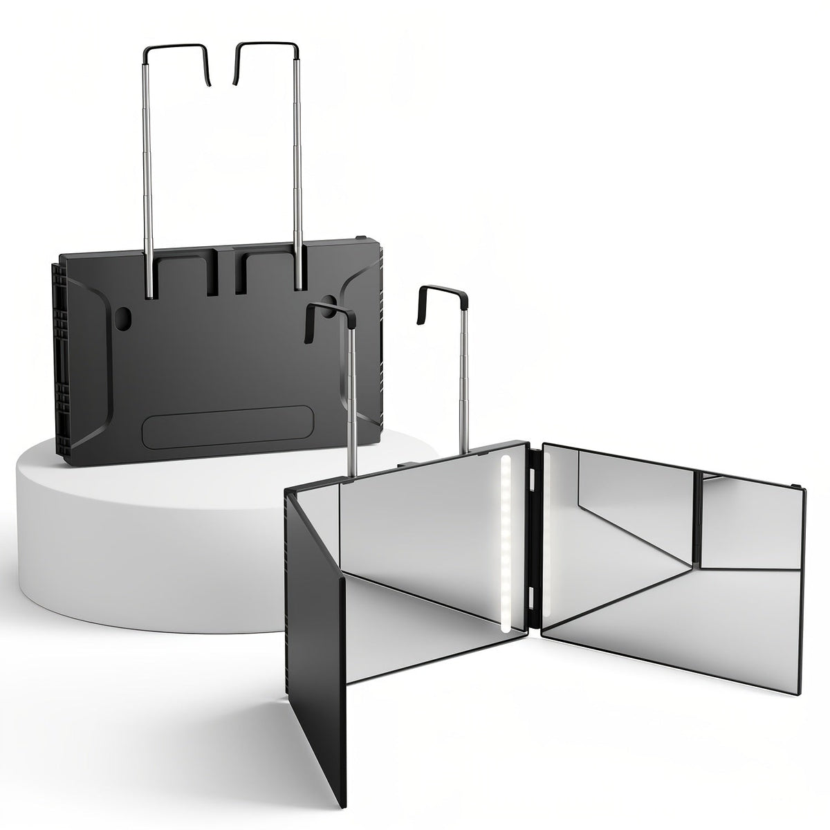 3-Way 360° Hair Cutting Mirror – Anti-Fog HD Glass Height-Adjustable Door Wall & Table Mount Self-Cut DIY Haircut Mirror with Optional LED (Single & 2-Pack)