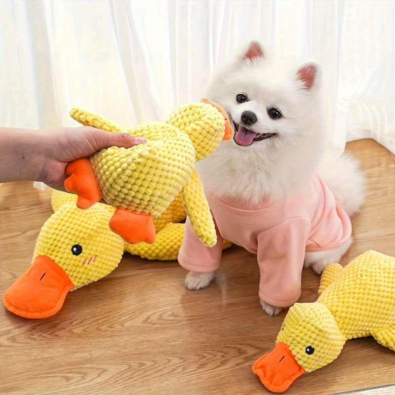 大型毛绒鸭子狗玩具（带发声器）——适用于幼犬及大型犬的耐咬软胶玩具，专为金毛寻回犬、柯基犬及所有品种犬设计的耐用互动磨牙玩具