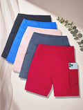 Women's High-Waist Yoga Shorts 5-Pack with Pockets, Sweat-Wicking, Elastic Waistband, Tummy Control, Workout/Running/Cycling Shorts for Women, Sizes M-XXL, Mixed Colors