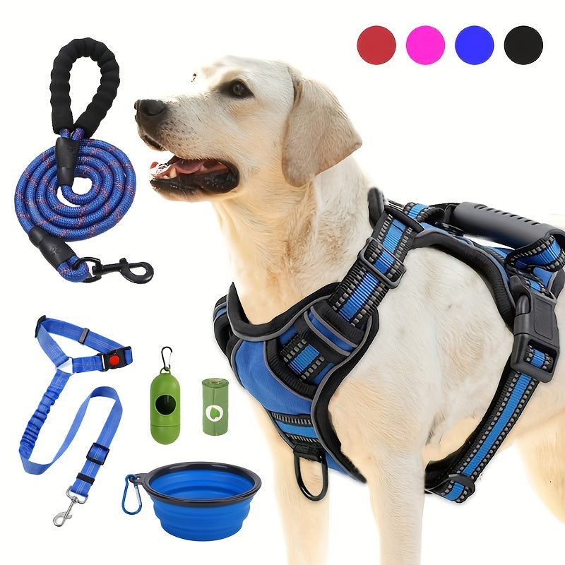 6-in-1 No-Pull Dog Harness & Leash Set – Reflective No-Choke Oxford Vest with Dual Leash Clips & Easy Control Handle for Small, Medium, and Large Dogs, 5 Colors, XS to XL