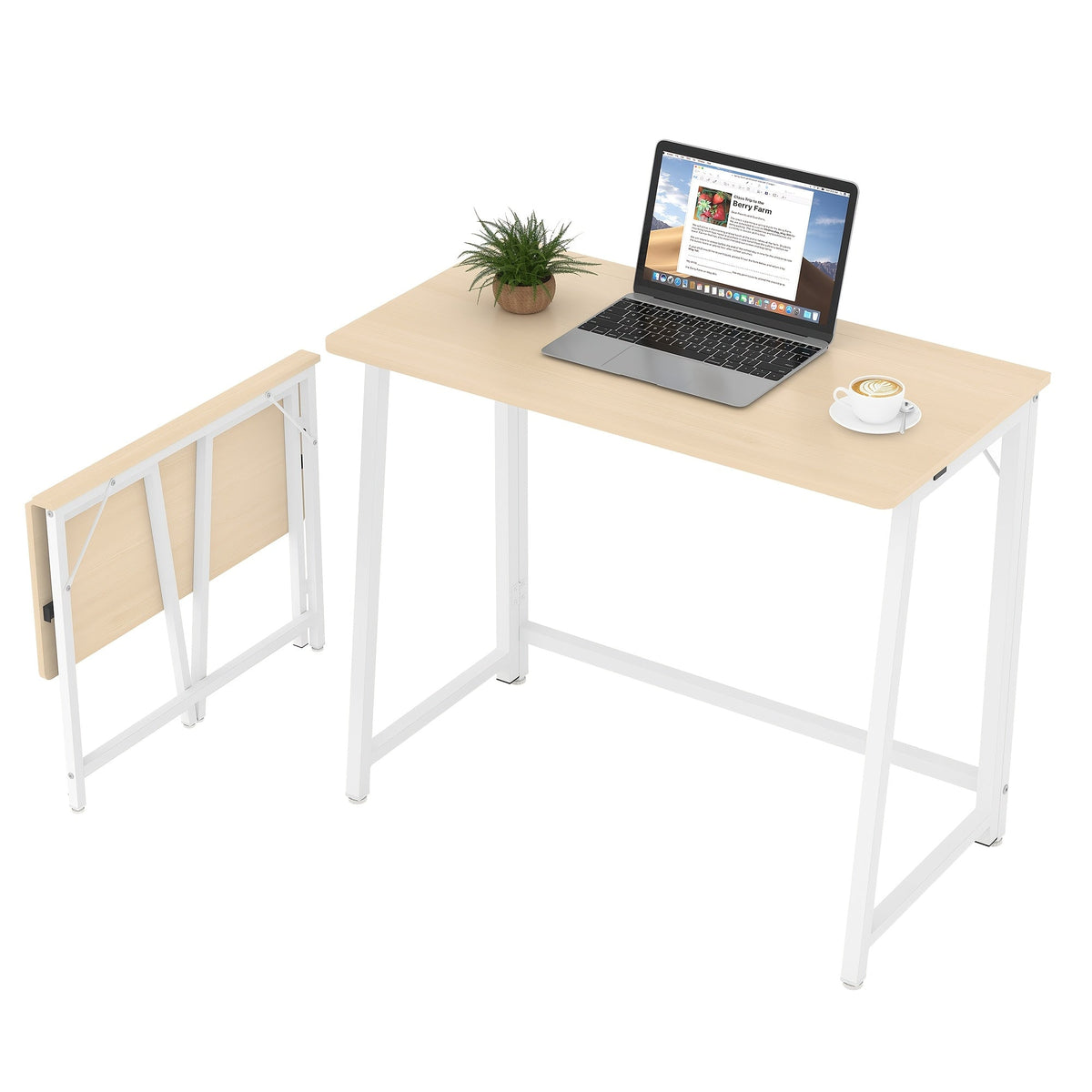 31.5 In Foldable Desk Compact Computer Table Metal Frame Gaming & Writing Workstation for Small Home Office – Black Wood Rust