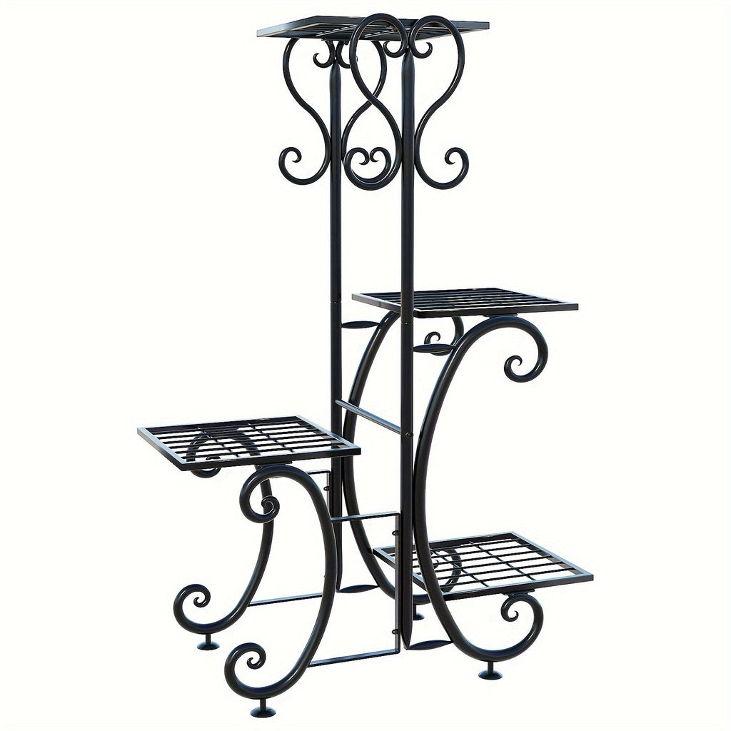 4-Tier Metal Plant Stand, Indoor/Outdoor Wrought Iron Corner Flower Pot Holder, Display Rack Organizer for Garden, Patio, Balcony, Lawn, Office, Black