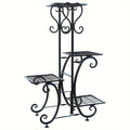 4-Tier Metal Plant Stand, Indoor/Outdoor Wrought Iron Corner Flower Pot Holder, Display Rack Organizer for Garden, Patio, Balcony, Lawn, Office, Black