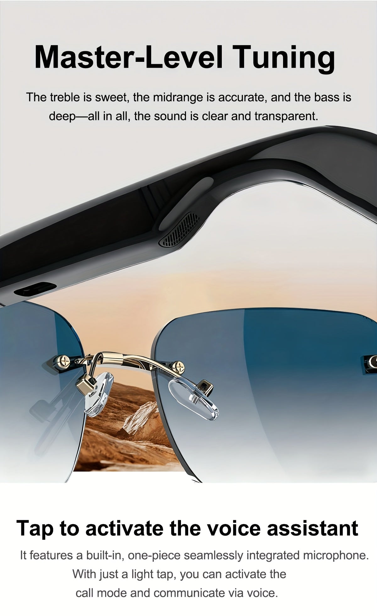 Bluetooth Smart Glasses with Touch Controls & Open Ear Audio – Integrated Microphone, Hands-Free Calls & Music, Polarized Lenses, Ideal for Outdoor Sports, Driving & Everyday Wear