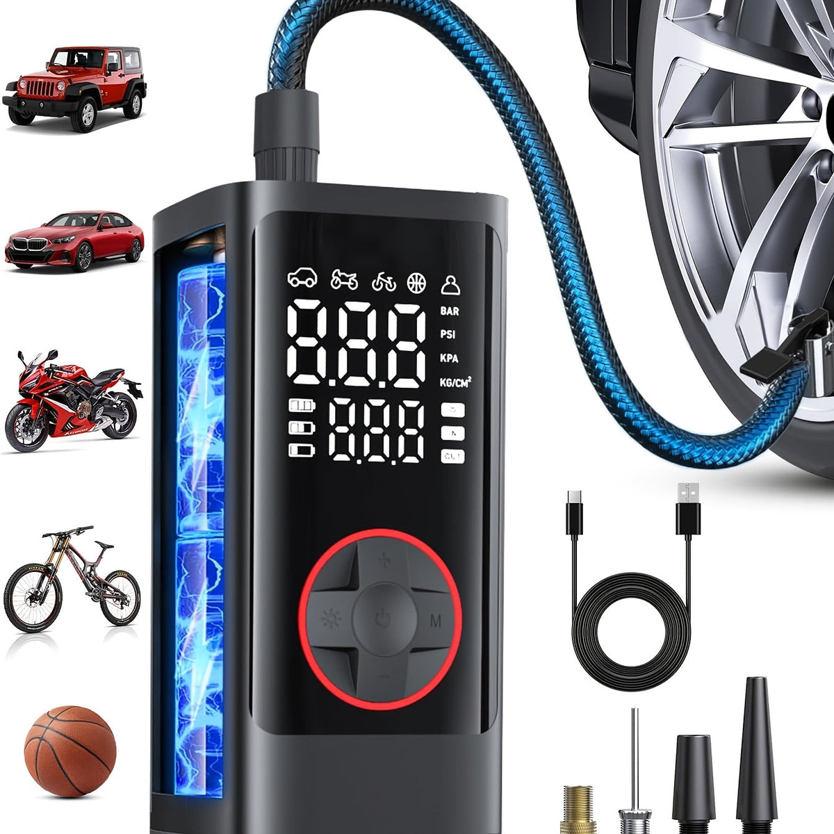 150PSI Cordless Digital Tire Inflator with Protective Case – Portable Air Compressor Pump for Cars, Motorcycles, Bikes, SUVs, and Trucks, Auto Emergency Kit, Gift for Men & Dad