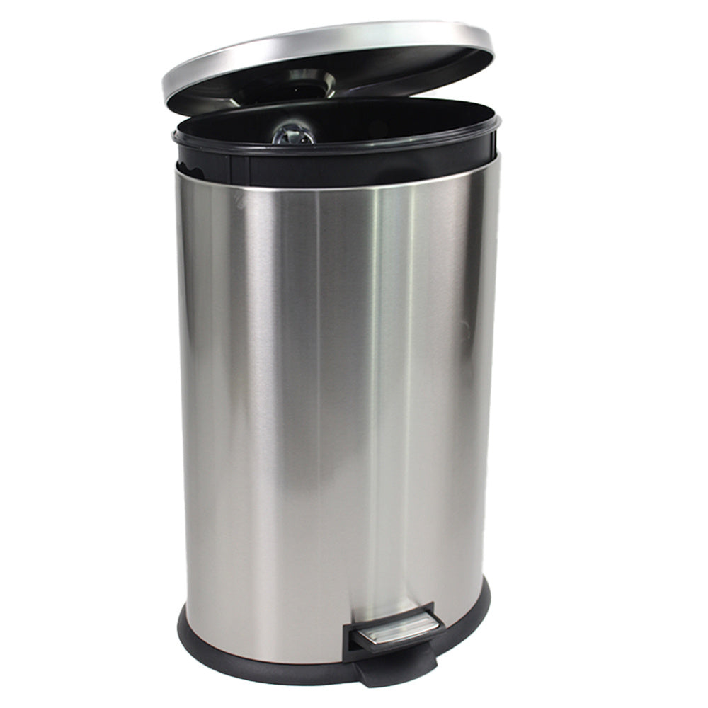 10.5 Gallon / 40L Stainless Steel Oval Pedal Trash Can – Fingerprint Resistant Hinged Lid Removable Inner Bucket Anti-Slip Base for Home Kitchen & Office