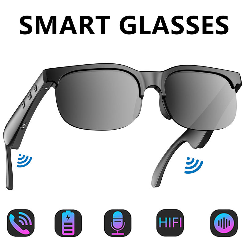 Bluetooth Audio Glasses 2-in-1 Wireless Smart Glasses with Built-in Stereo Speakers, USB-C Charging, Lightweight Open-Ear Sunglasses for Music, Gaming, and Video Calls, Compatible with iPhone and Android (Black/White)
