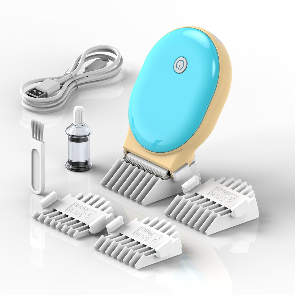 HC300 Children's Electric Hair Clipper Set, Rechargeable Cordless Baby Hair Trimmer for Infants & Toddlers, Compact Ergonomic Multi-Angle Design, Blue & Yellow