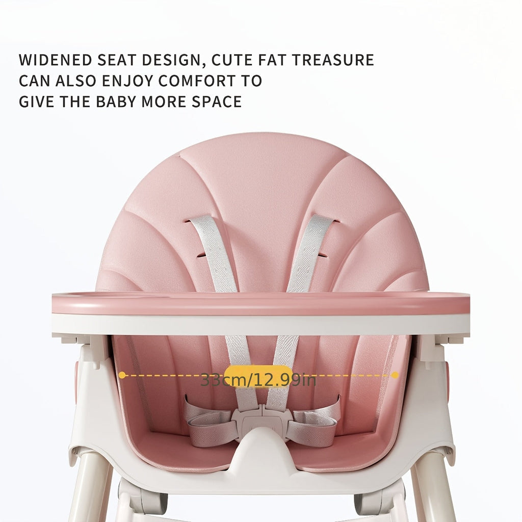 Multi-Functional Adjustable Children's High Chair, 3-in-1 Adjustable Kids Dining Chair with Rocking Chair & Portable Table Function for Home Use, Beige Green & Pink