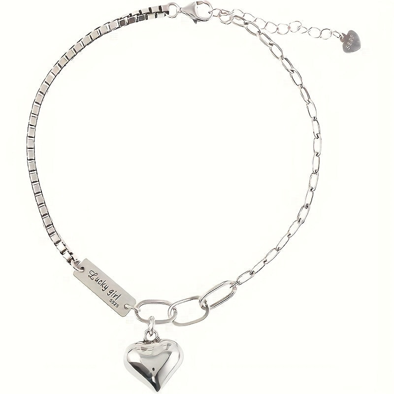 925 Sterling Silver Ankle Bracelet Set with Heart Charm and Lucky Tag – Boho Layered Anklets & Bracelets for Women, Dainty Matching Jewelry Gift for Christmas, Birthdays, Beach Vacations, and Daily Wear