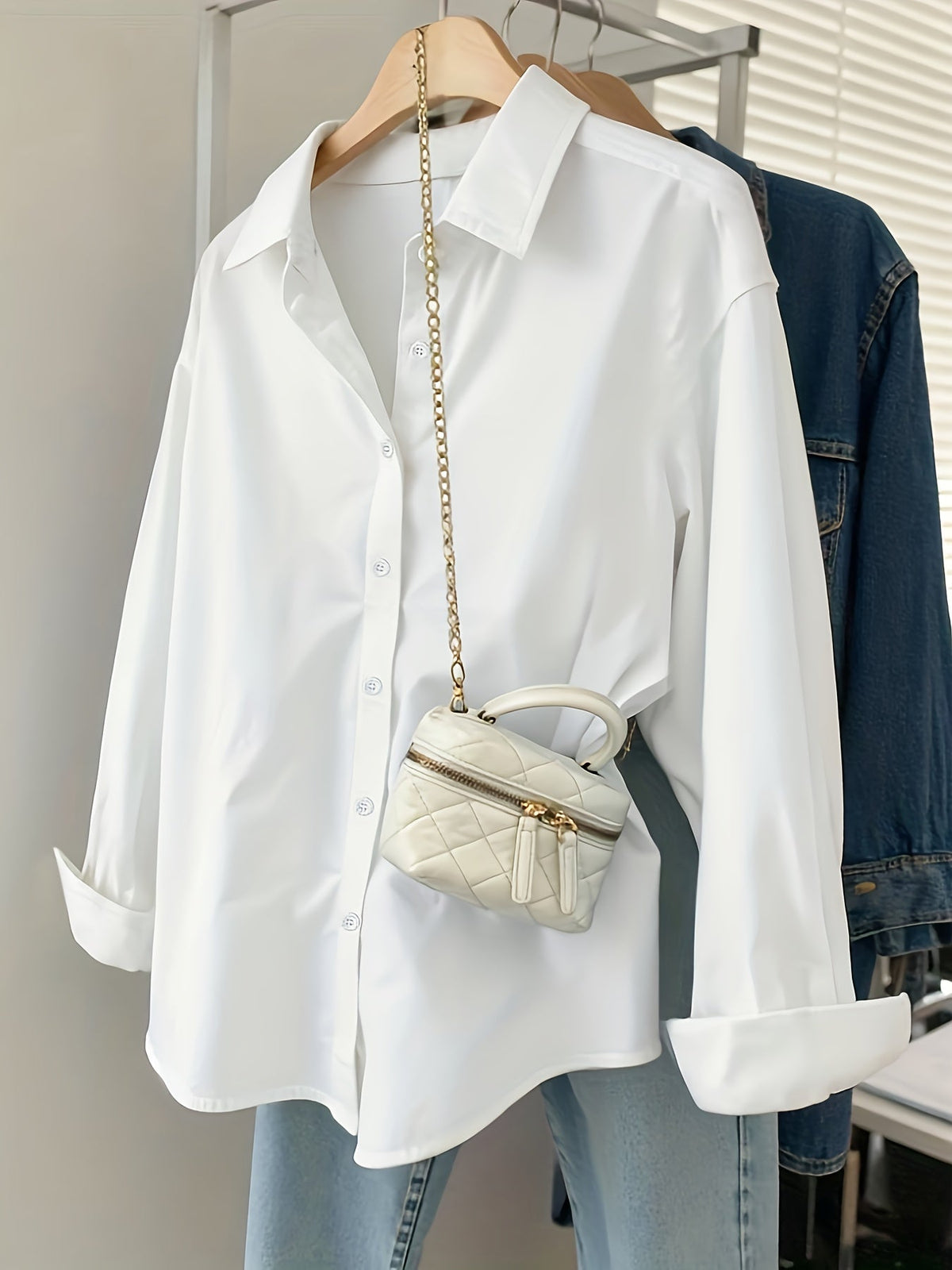 Women's Long Sleeve Button Down Shirt Solid Color Casual Loose Fit Blouse Top Classic Collar Office Work Shirt