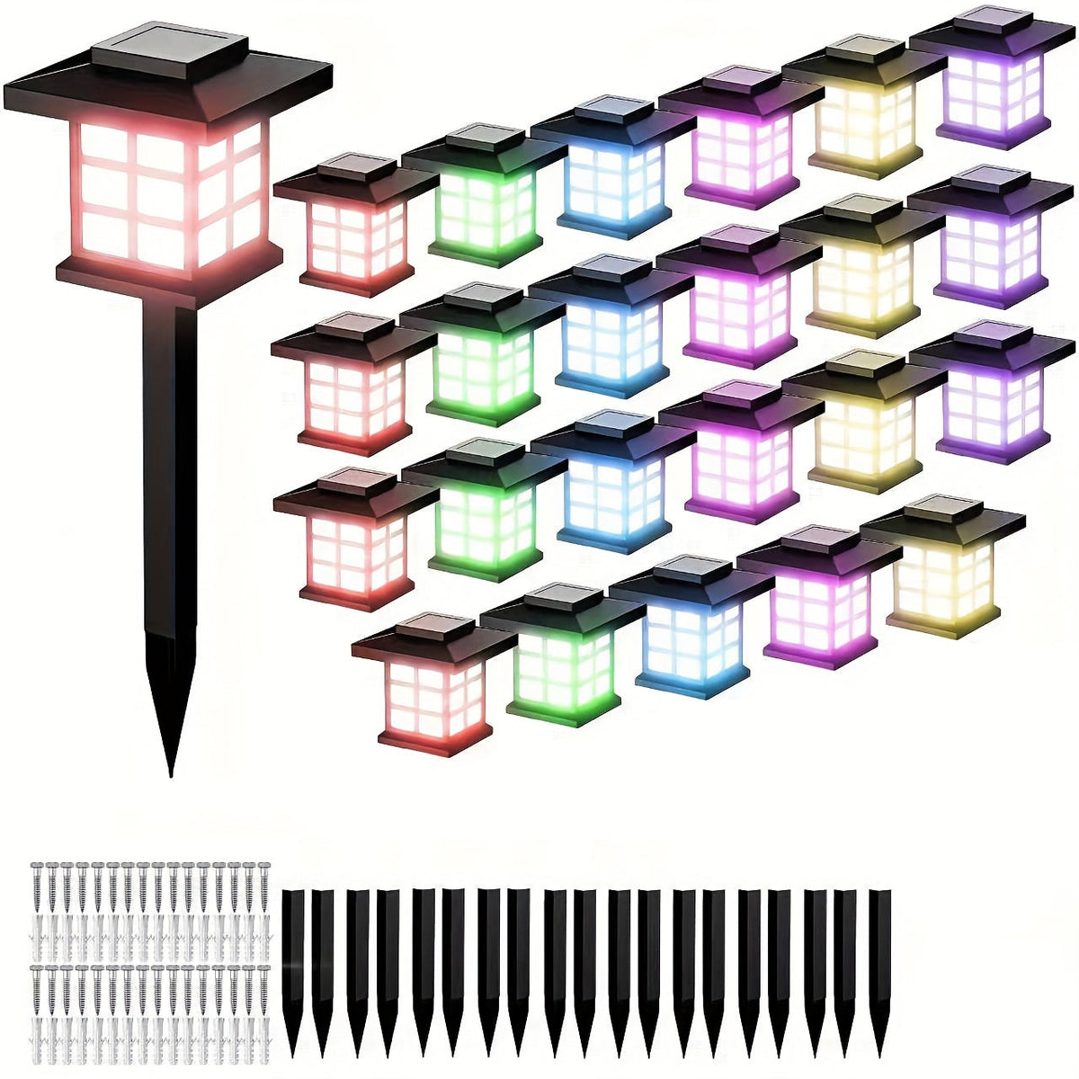 Solar Outdoor Garden Lights 6/12/24 Pack IP44 Waterproof | Warm White & Colorful LED Landscape Pathway Lights for Yard, Courtyard, Patio, Holiday Decoration – Auto On/Off