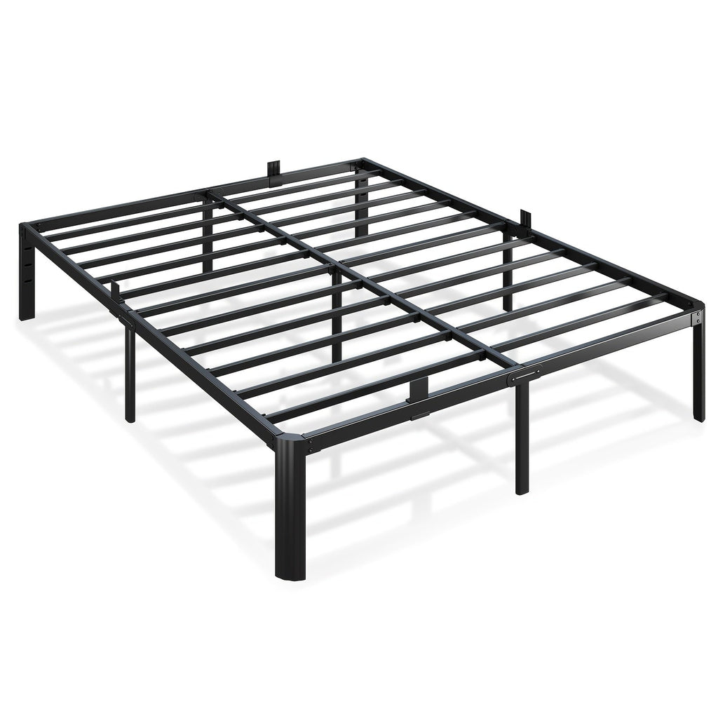 14-Inch Heavy-Duty Metal Bed Frame 3500 LBS Black Fan-Shaped Legs 4 Mattress Limiters No Box Spring No Noise Large Under-Bed Storage – Twin Full Queen King