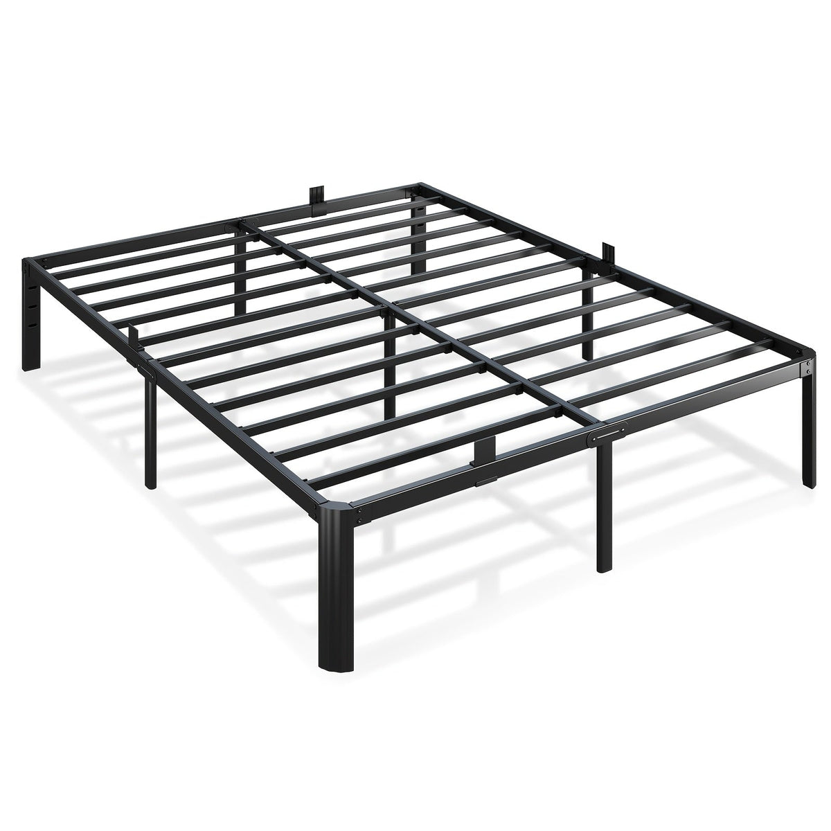 14-Inch Heavy-Duty Metal Bed Frame 3500 LBS Black Fan-Shaped Legs 4 Mattress Limiters No Box Spring No Noise Large Under-Bed Storage – Twin Full Queen King