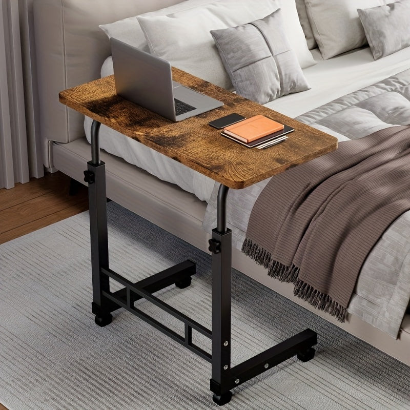 3-Tier Rolling Folding Desk with Wheels, Height-Adjustable and Expandable Desktop, Storage Shelf for Laptop, Study, Home Office, Bedroom, Living Room Computer Table