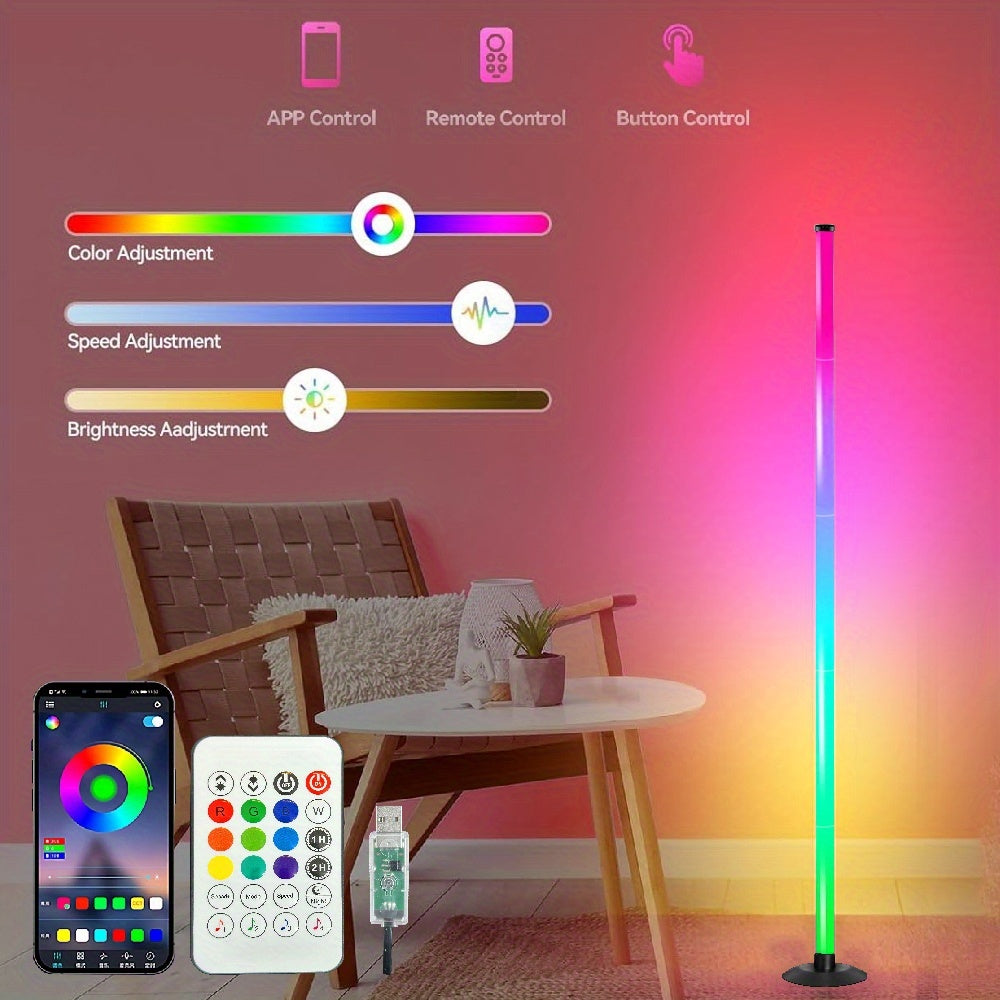 Smart RGBICB LED Floor Lamp with App and Remote Control, Color-Changing Corner Mood Lighting for Living Room, Bedroom, Gaming Room, Office, Home Decor, Birthday, and Christmas Gift