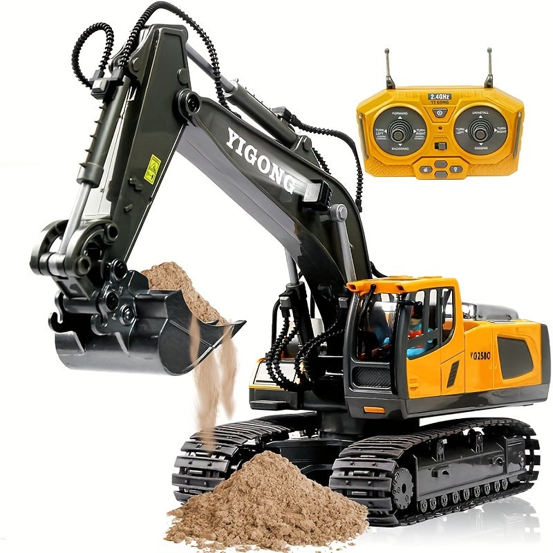 Remote Control Excavator Toy Set with Metal Shovel, LED Lights, 1200mAh Battery, RC Construction Truck, Bulldozer, Dump Truck, and Loader Combo for Boys Ages 6 and Up, Birthday or Christmas Gift