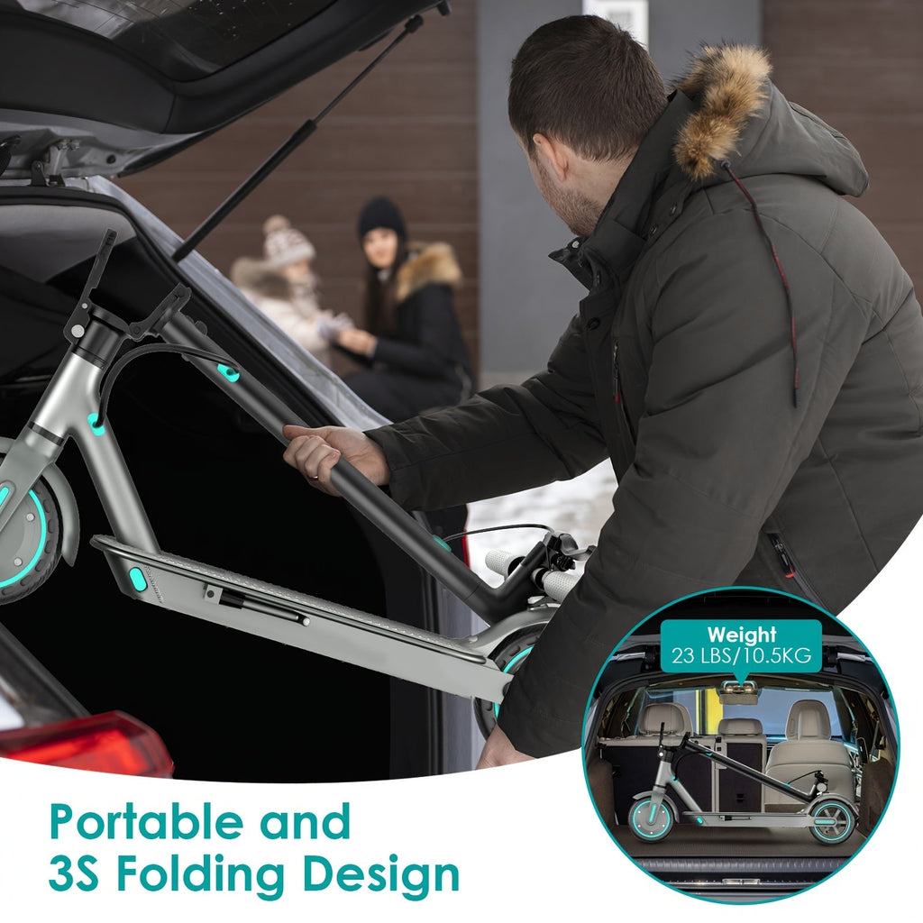 Foldable Electric Scooter for Adults, 350W Brushless Motor, Dual Drum Brakes, 8.5-Inch Solid Tires, 3-Speed LCD Display, 265 lbs Max Load, 3-Second Folding Portable Urban Commuter E-Scooter
